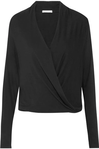 Skin Yori Wrap-effect Jersey Pajama Top In Black