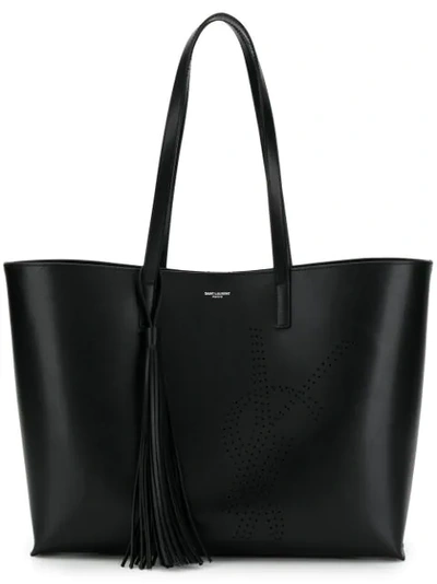 Saint Laurent Logo-perforation Tote Bag In Black