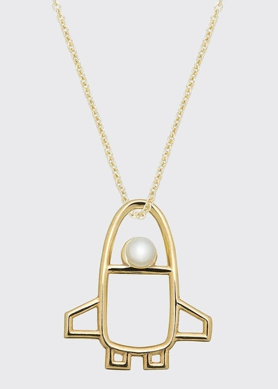Aliita Pearl Space Shuttle Necklace In 9k Gold In Yellow Gold