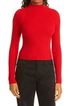 Alice And Olivia Irena Crop Wool Blend Rib Sweater In Bright Poppy