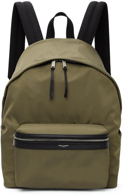 Saint Laurent Leather-trim Canvas Backpack In Khaki