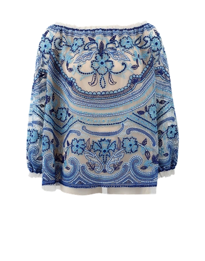 Naeem Khan Embroidered Blouse In Ivry-blu