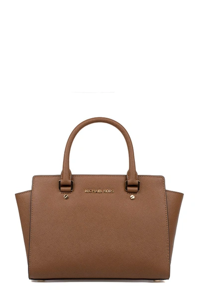 Michael Kors Luggage Medium Selma Satchel Saffiano Leather Top Handle Bag In Brown