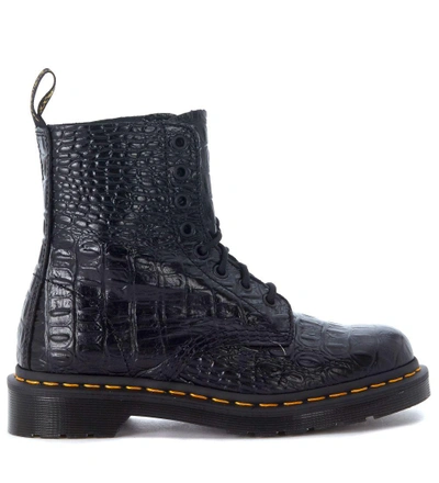 Dr. Martens' Pascal Black Leather Crocodile Ankle Boots In Nero