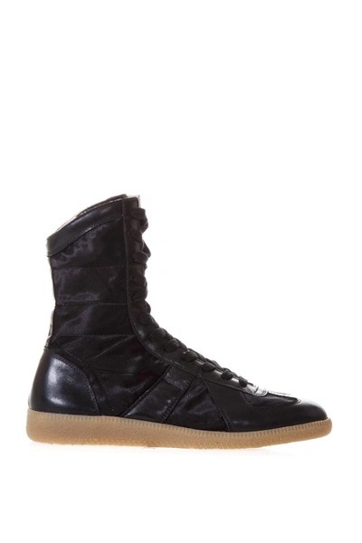 Maison Margiela Replica Boxing Satin & Leather High-top Sneakers In Black