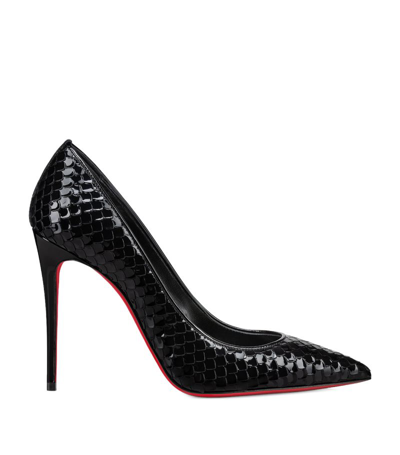 Christian Louboutin Kate 100 Glossed Lizard-effect Leather Pumps In Black