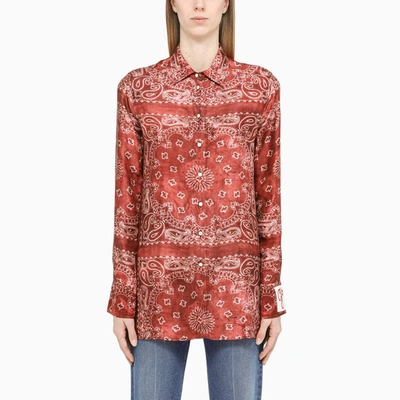 Golden Goose Golden Collection Pyjama Shirt In Burgundy With Paisley Print In Brown