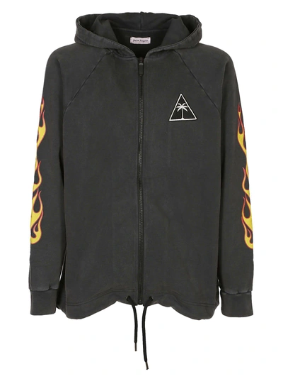 Palm Angels Over Palms And Flames Hoodie In Black Multi