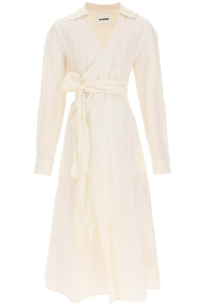 Jil Sander Midi Wrap Dress In Beige