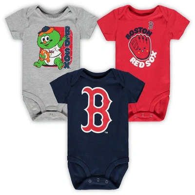 Zzdnu Outerstuff Babies' Infant Navy/red/heathered Gray Boston Red Sox Change Up 3-pack Bodysuit Set