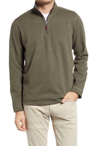 Johnston & Murphy Reversible Quarter Zip Pullover In Olive/ Charcoal