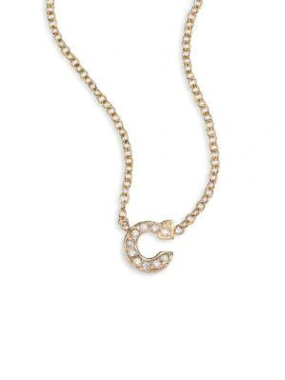 Zoë Chicco Pavé Diamond & 14k Yellow Gold Initial Pendant Necklace In C