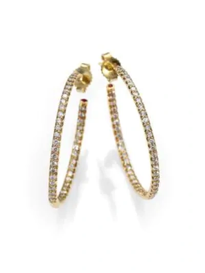 Roberto Coin Diamond & 18k Yellow Gold Hoop Earrings/1.2"