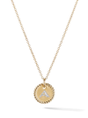 David Yurman Cable Collectibles Initial Pendant With Diamonds In Gold On Chain, 16-18 In Initial A