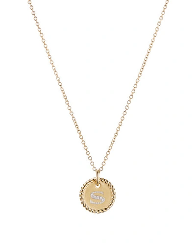 David Yurman Initial S Cable Collectibles Charm Necklace With Diamonds In 18k Gold, 10mm, 18"l