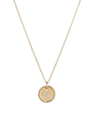David Yurman Cable Collectibles Initial Pendant With Diamonds In Gold On Chain, 16-18