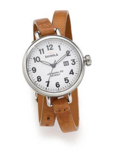 Shinola Birdy Rose Stainless Steel & Leather Double-wrap Watch In Tan