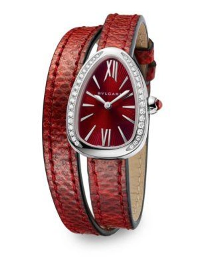 Bvlgari Serpenti Stainless Steel, Diamond & Red Karung Strap Watch