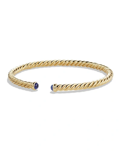 David Yurman Precious Cable Pave Cablespira Bracelet With Blue Sapphires In Gold In Gold/blue