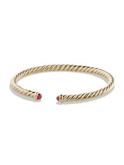 David Yurman Precious Cable Pave Cablespira Bracelet With Rubies In Gold In Gold/red