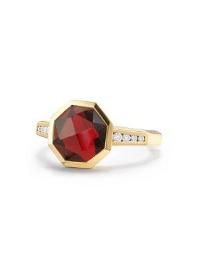 David Yurman Guilin Octagon Ring With Garnet And Diamonds In 18k Yellow Gold In Red/gold