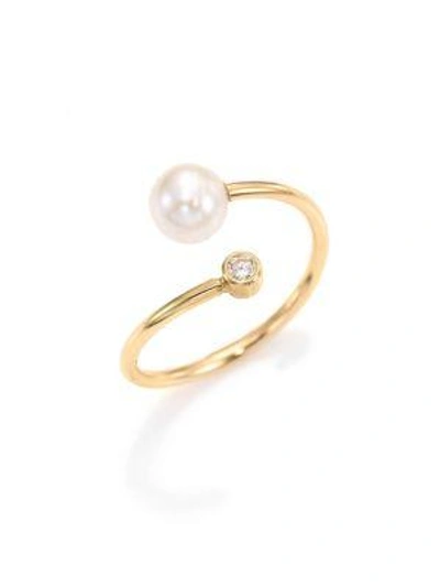 Zoë Chicco Diamond, 6mm White Pearl & 14k Yellow Gold Bypass Ring