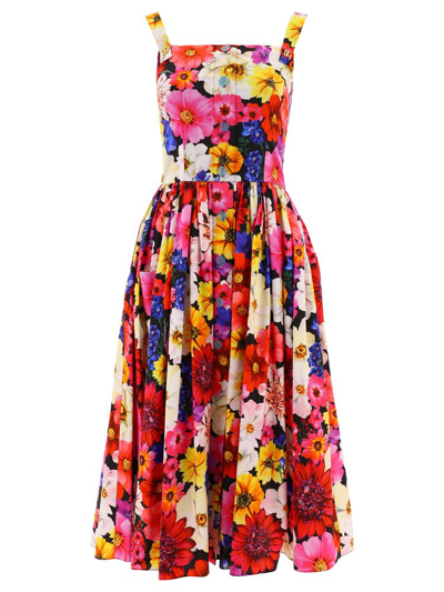 Dolce & Gabbana Floral-print Overall Midi Sundress In Multicolor