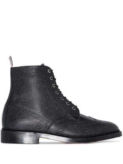 Thom Browne Black Pebbled Leather Wingtip Boots