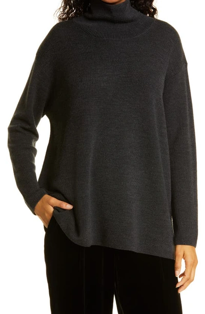 Eileen Fisher Merino Wool Turtleneck Sweater In Charcoal