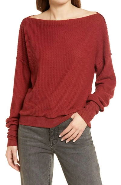 Treasure & Bond Off The Shoulder Thermal Knit Top In Red Syrah
