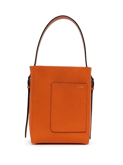 Valextra Medium Leather Tote Bag In Orange