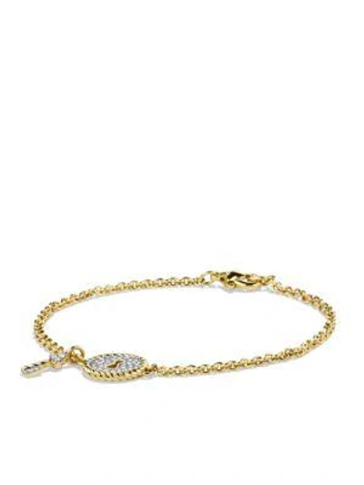 David Yurman Cable Collectibles Pave Lock & Key Charm Bracelet With Diamonds In Gold