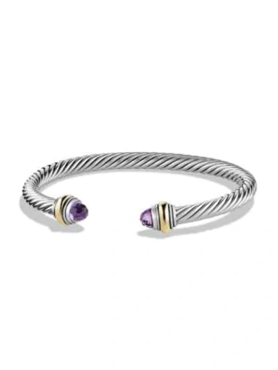 David Yurman Cable Bracelet With Gemstone In Silver With 14k Gold, 5mm In Amethyst