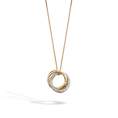 John Hardy Women's Bamboo Small Diamond & 18k Yellow Gold Interlinking Ring Pendant Necklace In White Diamond
