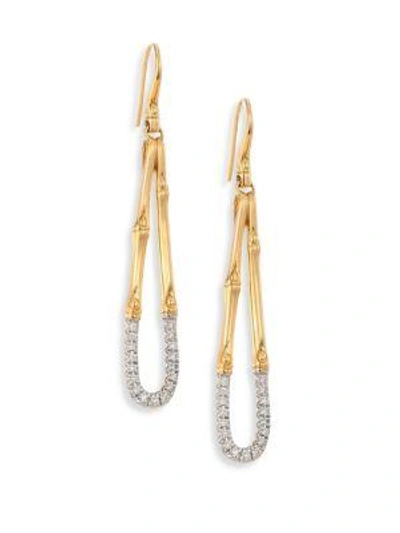 John Hardy Bamboo 18k Gold And Diamond French Wire Earrings In White/gold