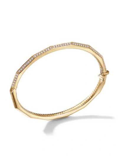 David Yurman Stax Single Row Faceted Bracelet With Diamonds In 18k Yellow Gold In White/gold