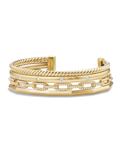 David Yurman Stax Medium Cuff Bracelet With Diamonds In 18k Yellow Gold In White/gold