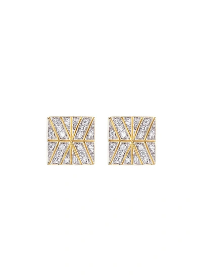 John Hardy 18k Yellow Gold Modern Chain Stud Earrings With Diamonds In White/gold