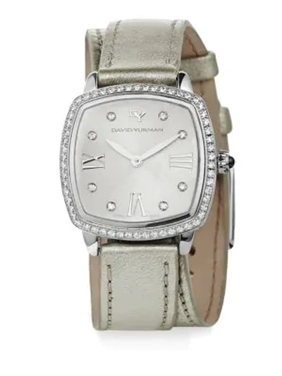 David Yurman Albion 27mm Metallic Leather Swiss Quartz Watch With Diamonds In Grey