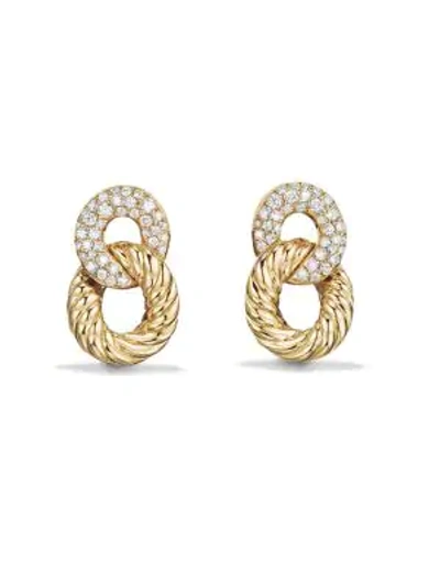 David Yurman Belmont Extra-small Curb Link Drop Earrings With Diamonds In 18k Gold In White/gold