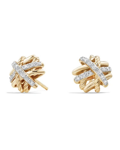 David Yurman 1mm Crossover 18k Yellow Gold Earrings With Diamonds In White/gold