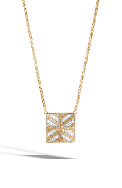 John Hardy 18k Yellow Gold Modern Chain Diamond Square Pendant Necklace, 16 In White Diamond