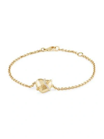 David Yurman Le Petit Coeur Sculpted Heart Chain Bracelet With Diamonds In 18k Gold In White/gold