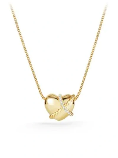 David Yurman Le Petit Coeur Sculpted Heart Pendant Necklace With Diamonds In 18k Gold In White/gold