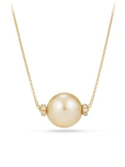 David Yurman Solari Single Station Necklace In 18k Gold With Diamonds And South Sea Yellow Cultured Pearl In White/gold