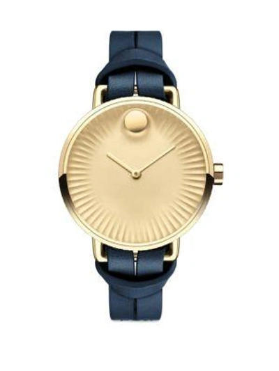 Movado Edge Goldtone Stainless Steel & Leather Strap Watch/blue In Navy