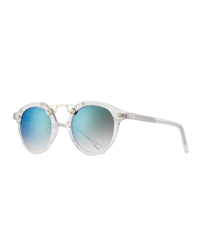 Krewe St. Louis Round Mirrored Sunglasses In Capri/crystal 24k