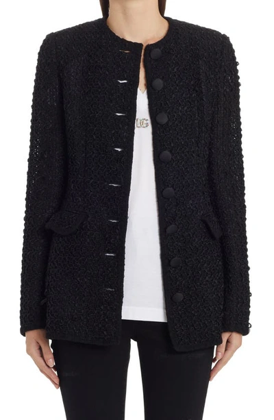 Dolce & Gabbana Single-breasted Tweed Jacket In Black