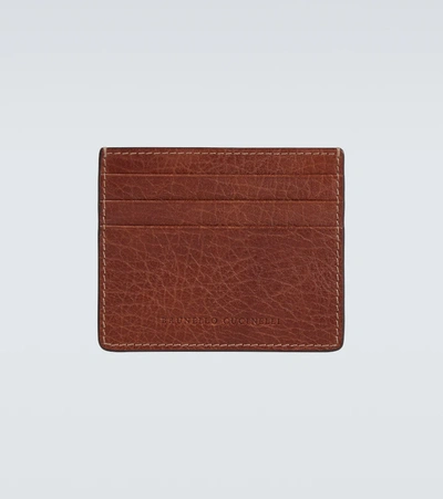 Brunello Cucinelli Grained Leather Wallet In Copper