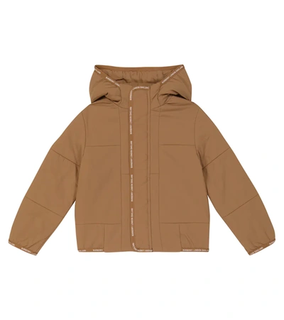 Burberry Kids' Hooded Tech Puffer Jacket W/ Logo Trim In Brown